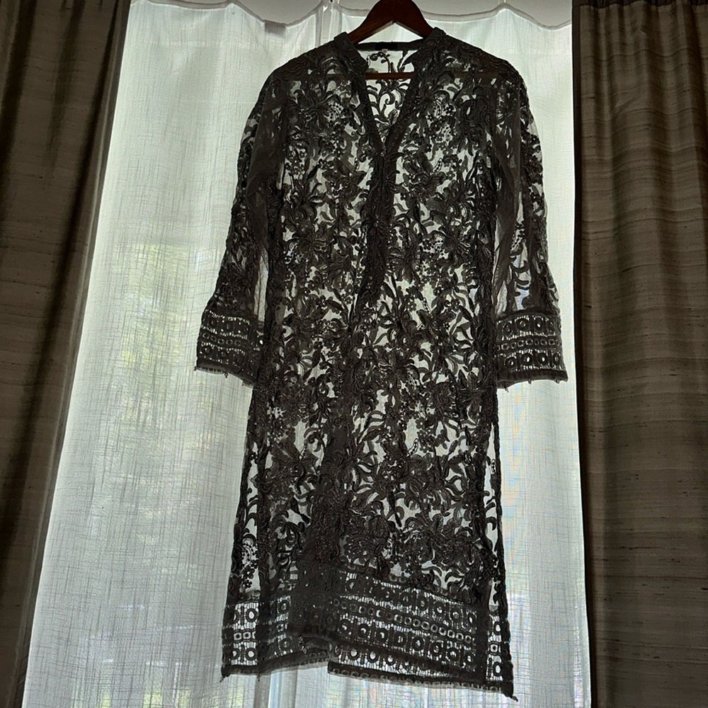 Agha Noor grey classic lace tunic $119